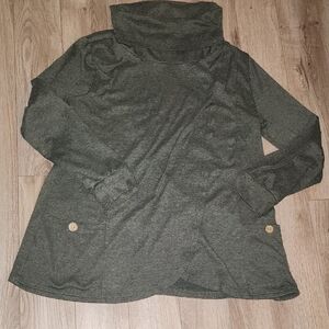 Gray/Green Maternity Cow Neck Sweater